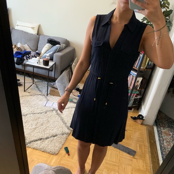 h&m navy shirt dress Women's Navy blue Short-Sleeved Shirt Dress